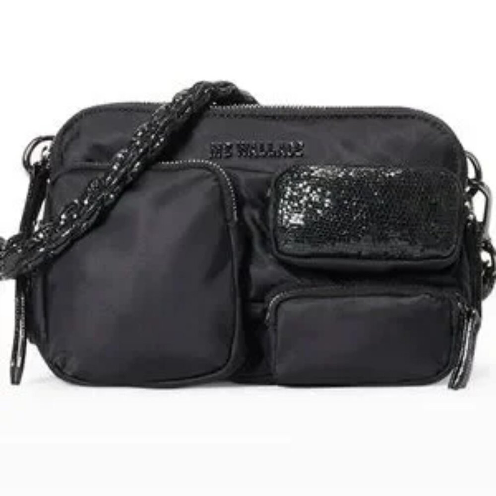 MZ Wallace Black Bowery Pocket Patent Sparkle Leather Trim 2-way - Picture 15 of 17